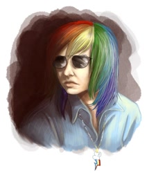 Size: 546x600 | Tagged: safe, artist:yulyeen, rainbow dash, bust, humanized, jewelry, necklace, sunglasses