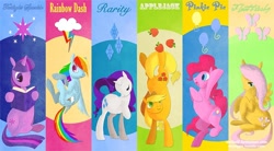 Size: 826x456 | Tagged: safe, artist:wolfself, derpibooru import, applejack, fluttershy, pinkie pie, rainbow dash, rarity, twilight sparkle, earth pony, pegasus, pony, unicorn, mane six