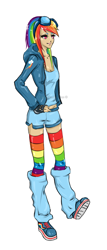 Size: 786x1845 | Tagged: safe, artist:lucyhikarikitsune, rainbow dash, human, clothes, female, goggles, hoodie, humanized, simple background, solo, white background