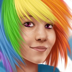 Size: 700x700 | Tagged: safe, artist:miirkat, rainbow dash, clothes, female, humanized, multicolored hair, simple background