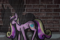 Size: 900x600 | Tagged: safe, artist:xxmaishaxx, princess cadance, earth pony, pony, crossover, race swap, rain, shadow, solo, supernatural