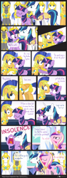 Size: 840x2243 | Tagged: safe, artist:dm29, flash sentry, princess cadance, shining armor, twilight sparkle, twilight sparkle (alicorn), alicorn, pony, unicorn, armor, comic, crystal castle, eye contact, eyes closed, female, femdom, flashlight, frown, glare, magic, male, mare, open mouth, pointing, poking, riding crop, royal guard, salute, shipping, smiling, straight, telekinesis, wide eyes, yelling