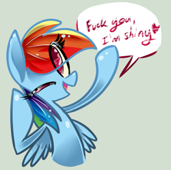 Size: 595x592 | Tagged: safe, artist:xenon, rainbow dash, pegasus, pony, shiny, solo, vulgar