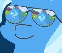Size: 502x428 | Tagged: safe, artist:threetwotwo32232, derpibooru import, edit, trixie, pony, butt, dat butt, dock, female, glasses, meme, narcissism, plot, reflection, shipping, smiling, sunglasses, the great and powerful ass