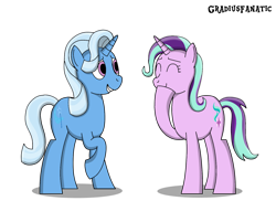 Size: 1504x1211 | Tagged: safe, artist:gradiusfanatic, derpibooru import, starlight glimmer, trixie, pony, unicorn, grin, mane swap, smiling