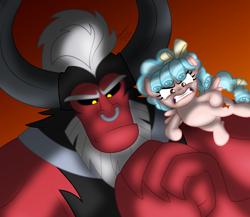 Size: 5100x4424 | Tagged: safe, artist:aleximusprime, cozy glow, lord tirek, centaur, pegasus, pony, school raze, absurd resolution, cats don't dance, cracking knuckles, crossover, darla dimple, duo, enforcer, evil, female, filly, foal, male, max the butler, nose piercing, nose ring, parody, piercing, red background, simple background, this will end in death, this will end in tears and/or death