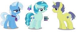 Size: 1069x451 | Tagged: safe, artist:awoomarblesoda, derpibooru import, comet tail, trixie, oc, oc:starry aura, pony, unicorn, base used, female, mare, offspring, parent:comet tail, parent:trixie, simple background, transparent background