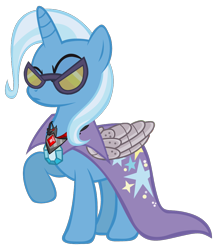 Size: 896x1034 | Tagged: safe, artist:littlewingedkuriboh, derpibooru import, trixie, pony, alicorn amulet, artificial alicorn, goggles, prosthetic wing, solo, vector, wings