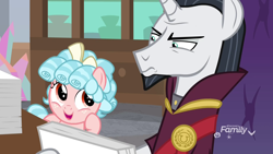 Size: 1920x1080 | Tagged: safe, screencap, chancellor neighsay, cozy glow, pegasus, pony, school raze, female, filly, paper