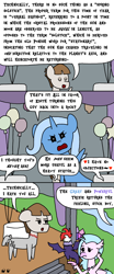 Size: 750x1800 | Tagged: safe, artist:bjdazzle, derpibooru import, mudbriar, silverstream, trixie, cockatrice, earth pony, hippogriff, pony, unicorn, student counsel, balloon, chibi, comic, edith (cockatrice), female, heart, implied maud pie, implied maudbriar, male, mare, maud's cave, offscreen character, party, petrification, season 9 retirement party, spring, stallion, table, technically, text, wall of text