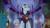 Size: 1280x720 | Tagged: safe, screencap, chancellor neighsay, cozy glow, gallus, yona, griffon, pegasus, pony, yak, school raze, clothes, displeased, female, filly, foal, looking down, male, medallion, monkey swings, night, raised eyebrows, scared, uh oh