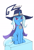 Size: 3265x4740 | Tagged: safe, artist:bluvsred, derpibooru exclusive, derpibooru import, trixie, pony, unicorn, blair, cape, clothes, crossover, digital art, female, hat, hooves, horn, mare, simple background, sitting, solo, soul eater, white background