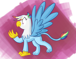 Size: 1000x767 | Tagged: safe, artist:whatsapokemon, rainbow dash, griffon, griffonized, hilarious in hindsight, rainbow griffon, solo, species swap