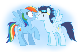 Size: 2456x1642 | Tagged: safe, artist:fuutachimaru, rainbow dash, soarin', pegasus, pony, blushing, female, male, nuzzling, shipping, soarindash, straight, wingboner