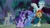 Size: 1920x1080 | Tagged: safe, derpibooru import, screencap, maud pie, mudbriar, starlight glimmer, sunburst, terramar, trixie, classical hippogriff, hippogriff, pony, student counsel, cape, clothes, everfree forest, hat, runnng, trixie's cape, trixie's hat