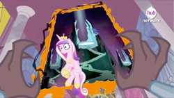 Size: 960x540 | Tagged: safe, screencap, lord tirek, princess cadance, alicorn, pony, twilight's kingdom, female, hand, hub logo, mare, missing cutie mark, portal, solo focus, tartarus