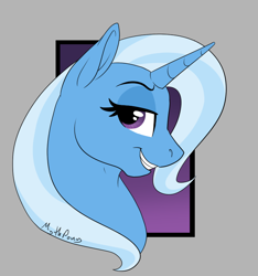 Size: 764x816 | Tagged: safe, artist:mythpony, derpibooru import, trixie, pony, female, grin, lidded eyes, mare, smiling, smirk, solo