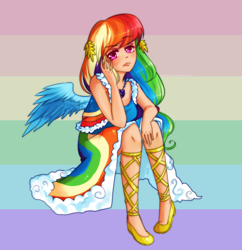 Size: 900x929 | Tagged: safe, artist:raidiance, rainbow dash, clothes, dress, gala dress, humanized, winged humanization