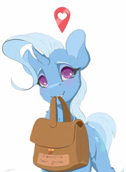 Size: 1800x2450 | Tagged: safe, artist:skitsroom, derpibooru import, trixie, pony, unicorn, bag, blushing, cute, diatrixes, female, looking at you, mouth hold, pictogram, smiling, solo