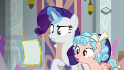 Size: 1024x576 | Tagged: safe, derpibooru import, screencap, cozy glow, rarity, pegasus, pony, unicorn, friendship university, boomerang (tv channel), female, filly, pure concentrated unfiltered evil of the utmost potency