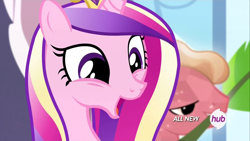 Size: 1920x1080 | Tagged: safe, screencap, princess cadance, alicorn, crystal pony, pony, equestria games (episode), crystal varado, cute, cutedance, faic, happy, hub logo, open mouth, smiling