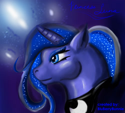 Size: 1750x1579 | Tagged: safe, artist:blueberrybunnie, princess luna, alicorn, pony, female, horn, mare, simple background, solo