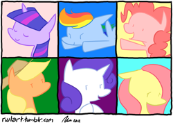 Size: 1129x800 | Tagged: safe, artist:rwl, derpibooru import, applejack, fluttershy, pinkie pie, rainbow dash, rarity, twilight sparkle, earth pony, pegasus, pony, unicorn, james kochalka, mane six, style emulation