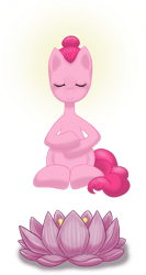 Size: 582x1093 | Tagged: safe, artist:hollowzero, pinkie pie, earth pony, pony, female, lotus (flower), mare, meditating, pink coat, pink mane