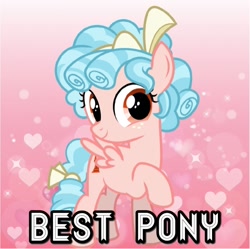 Size: 600x598 | Tagged: safe, edit, cozy glow, pegasus, pony, best pony, cozybetes, cute, female, heart, heart background, it's a trap, looking at you, misleading thumbnail, one hoof raised, text