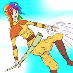 Size: 1600x1600 | Tagged: safe, artist:lebenitois, rainbow dash, airbending, avatar the last airbender, humanized, parody, the legend of korra