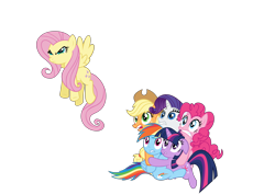 Size: 10000x7072 | Tagged: safe, artist:ryoki-fureaokibi, derpibooru import, applejack, fluttershy, pinkie pie, rainbow dash, rarity, twilight sparkle, earth pony, pegasus, pony, unicorn, dragonshy, absurd resolution, clinging, mane six, scared, shivering, simple background, transparent background, vector