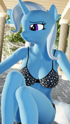 Size: 2880x5120 | Tagged: safe, artist:hunterz263, derpibooru import, trixie, anthro, plantigrade anthro, 3d, armpits, blender, bra, breasts, cleavage, clothes, female, fountain, nexgen, outdoors, panties, sexy, solo, underwear