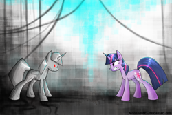 Size: 3000x2000 | Tagged: safe, artist:moonlightfl, derpibooru import, twilight sparkle, robot, duality