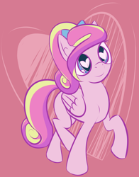 Size: 1012x1294 | Tagged: safe, artist:registered111, princess cadance, alicorn, pegasus, pony, alternate hairstyle, filly, pegasus cadance, ponytail, solo, wingding eyes, younger
