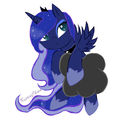 Size: 1000x1000 | Tagged: dead source, safe, artist:j-j-kuro, princess luna, alicorn, pony, :<, chibi, cloud, cute, leaning, lidded eyes, lunabetes, simple background, solo, spread wings, starry eyes, stormcloud, transparent background