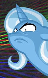 Size: 360x590 | Tagged: safe, alternate version, artist:texasuberalles, derpibooru import, trixie, pony, unicorn, angry, cropped, death stare, female, mare, reaction image, solo, trixie is not amused, unamused