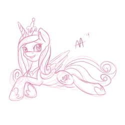 Size: 3000x3000 | Tagged: safe, artist:shelltoon, princess cadance, alicorn, pony, doodle, monochrome, prone, solo