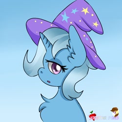 Size: 768x768 | Tagged: safe, derpibooru import, trixie, pony, unicorn, chest fluff, clothes, ear fluff, hat, purple eyes, solo, trixie's hat