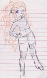 Size: 1182x1948 | Tagged: safe, artist:orochivanus, adagio dazzle, equestria girls, clothes, lined paper, midriff, skirt, socks, solo, thigh highs, traditional art