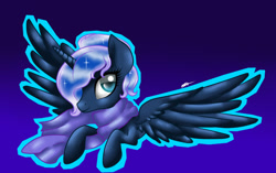 Size: 1000x629 | Tagged: safe, artist:nevera573, princess luna, alicorn, pony, alternate hairstyle, blue, clothes, scarf, solo