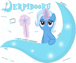 Size: 3400x2800 | Tagged: safe, artist:devfield, derpibooru exclusive, derpibooru import, trixie, pony, unicorn, 2019, bipedal, bipedal leaning, cutie mark, cutie mark background, derpibooru, female, glow, glowing horn, horn, leaning, logo, looking at you, magic, magic aura, magic wand, meta, simple background, smug, solo, telekinesis, text, transparent background, two toned mane