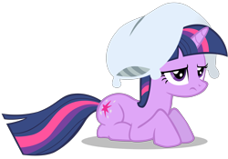 Size: 4000x2807 | Tagged: safe, artist:stinkehund, derpibooru import, twilight sparkle, pony, unicorn, look before you sleep, female, mare, pillow, pillow hat, simple background, solo, transparent background, vector