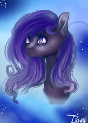 Size: 800x1120 | Tagged: safe, artist:sashamarkova, princess luna, alicorn, pony, freckles, missing horn, portrait, s1 luna, solo