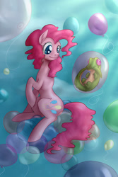 Size: 900x1350 | Tagged: safe, artist:tzelly-el, gummy, pinkie pie, earth pony, pony, balloon, flying