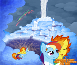 Size: 1689x1440 | Tagged: safe, artist:feather, rainbow dash, spitfire, pegasus, pony, female, lesbian, shipping, spitdash