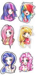 Size: 640x1348 | Tagged: safe, artist:oshiz, derpibooru import, applejack, fluttershy, pinkie pie, rainbow dash, rarity, twilight sparkle, human, clothes, humanized, mane six, simple background, white background