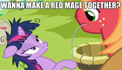 Size: 625x360 | Tagged: safe, derpibooru import, big macintosh, twilight sparkle, earth pony, pony, bedroom eyes, final fantasy, flirting, image macro, male, pickup lines, shipping, stallion, straight, twimac