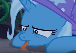 Size: 431x303 | Tagged: safe, derpibooru import, screencap, trixie, pony, student counsel, cropped, eating dirt, licking, solo, tongue out