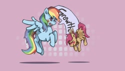 Size: 1050x600 | Tagged: safe, artist:purplelemons, rainbow dash, scootaloo, pegasus, pony, female, mare, scootaloo can fly, wings