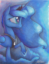 Size: 3005x3964 | Tagged: safe, artist:lollipony, princess luna, alicorn, pony, female, mare, raised hoof, solo, traditional art